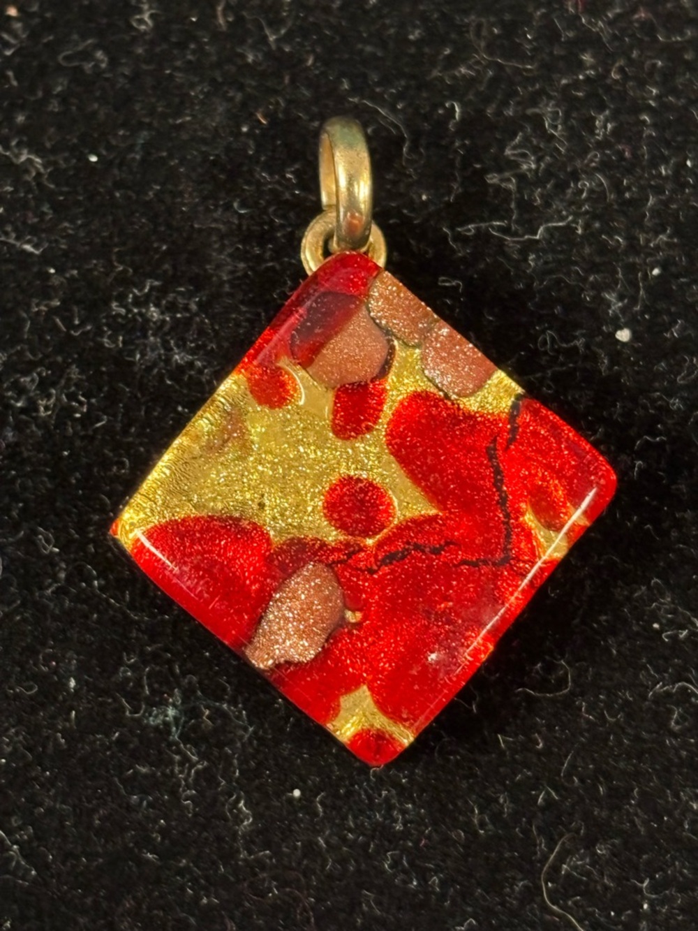 Red and Gold Glass Mosaic Pendant Necklace